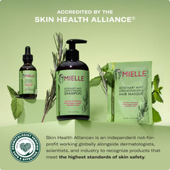 Mascarilla fortificante Mielle Romero-Menta, textura cremosa para cabello dañado.