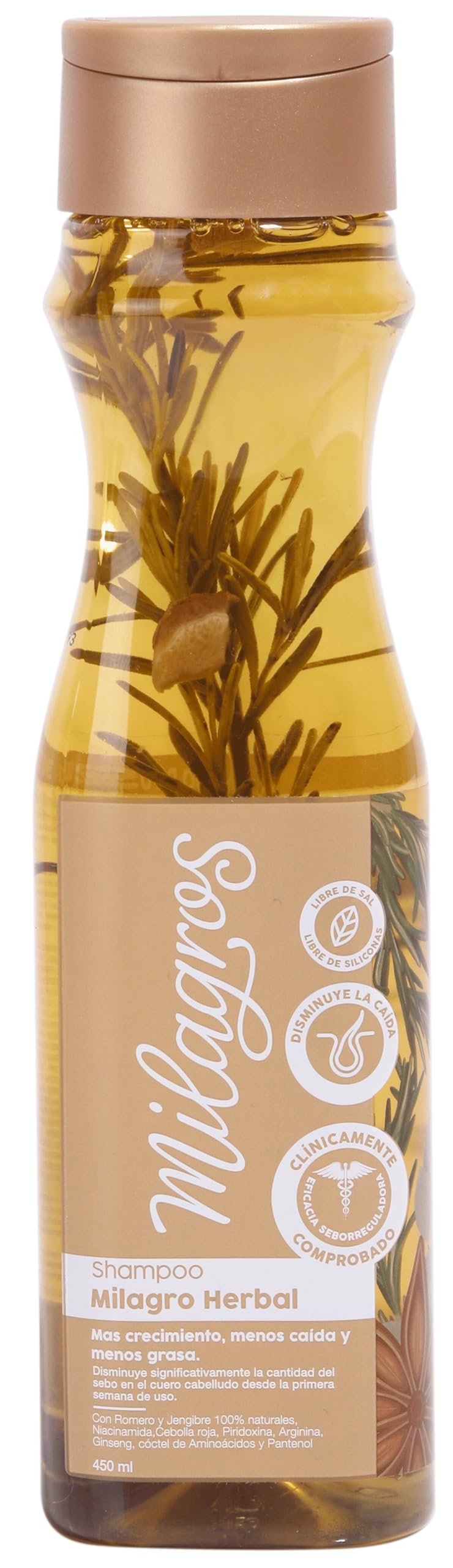 Milagros Shampoo Romero enfocado en crecimiento capilar y fortalecimiento desde la raíz.