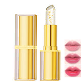Minfei labial cambia color con cristal dorado, tono rosa único.
