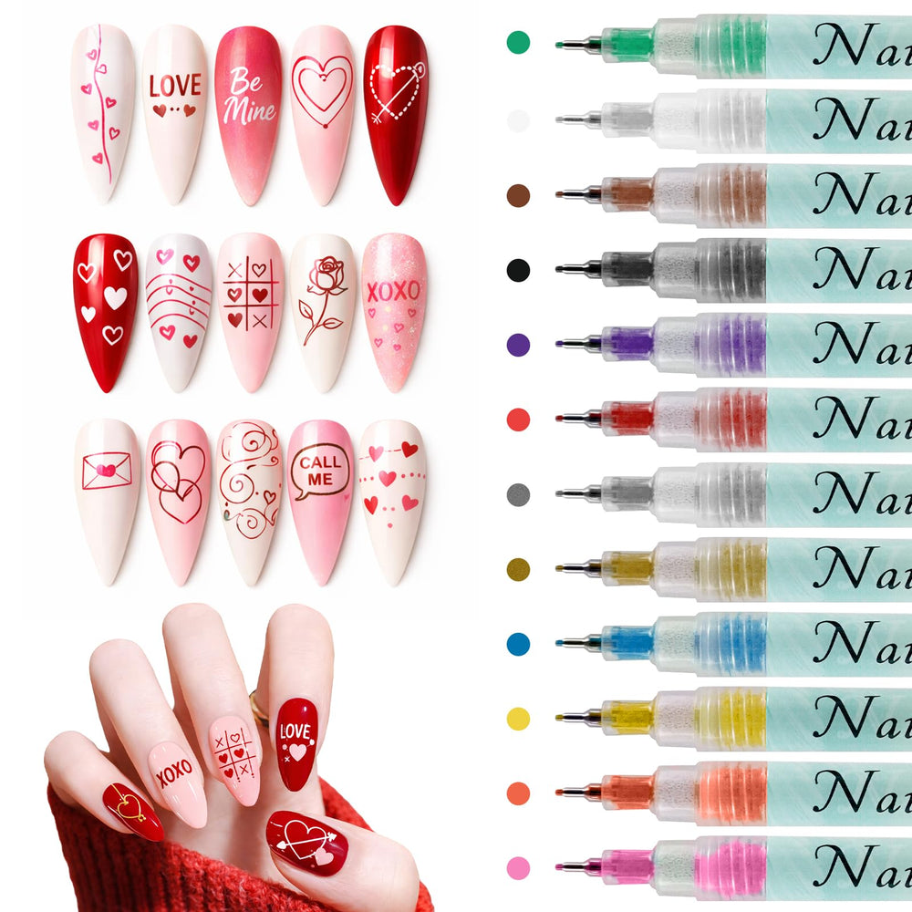 MKNZOME: set de 12 bolígrafos para arte de uñas, ideales para detalles precisos.