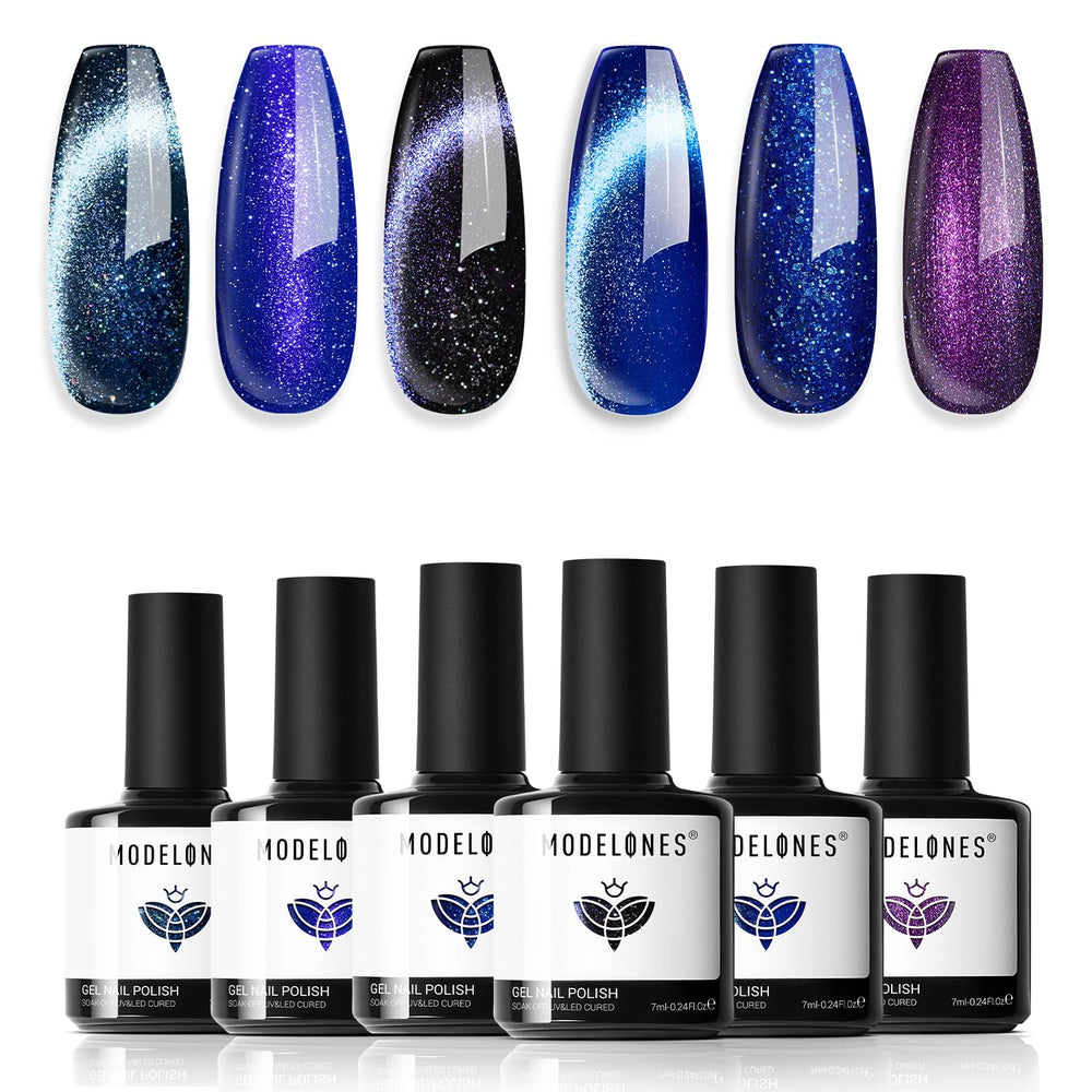 Modelones Esmalte gel ojo de gato negro con brillo para acabado profundo en uñas