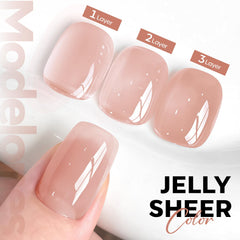 Modelones esmalte gel rosa natural, punta francesa para un acabado elegante.