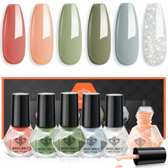 Modelones esmaltes set 6 colores verde azul nude para un look diario.