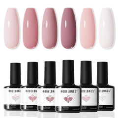 Modelones Set gel 6 colores nude rosa, cobertura impecable para uñas elegantes