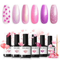 Modelones set gel uñas con 6 colores rosa purpurina para arte de uñas.