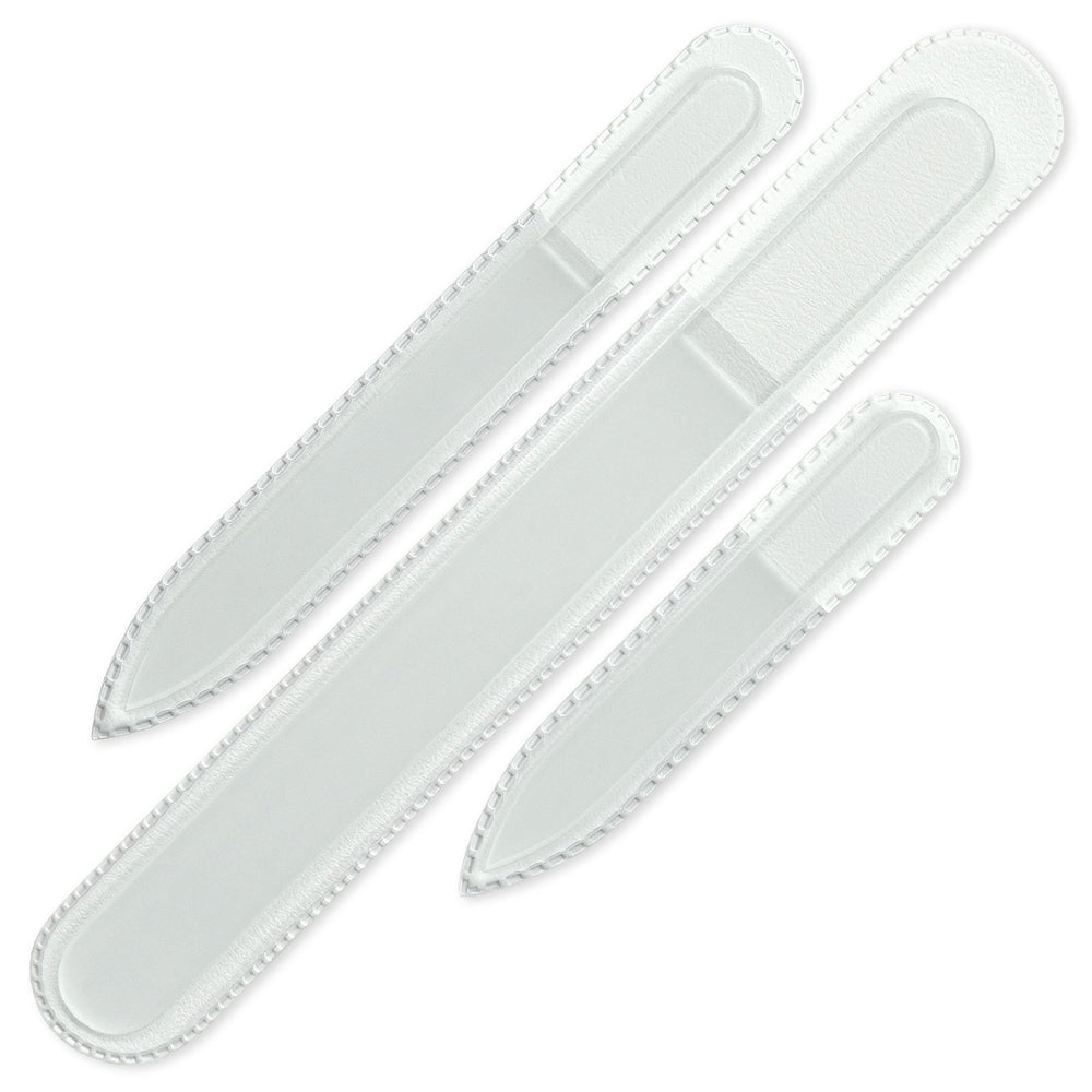 Mont Bleu set de limas de vidrio checo, tres piezas, duraderas para uñas naturales.