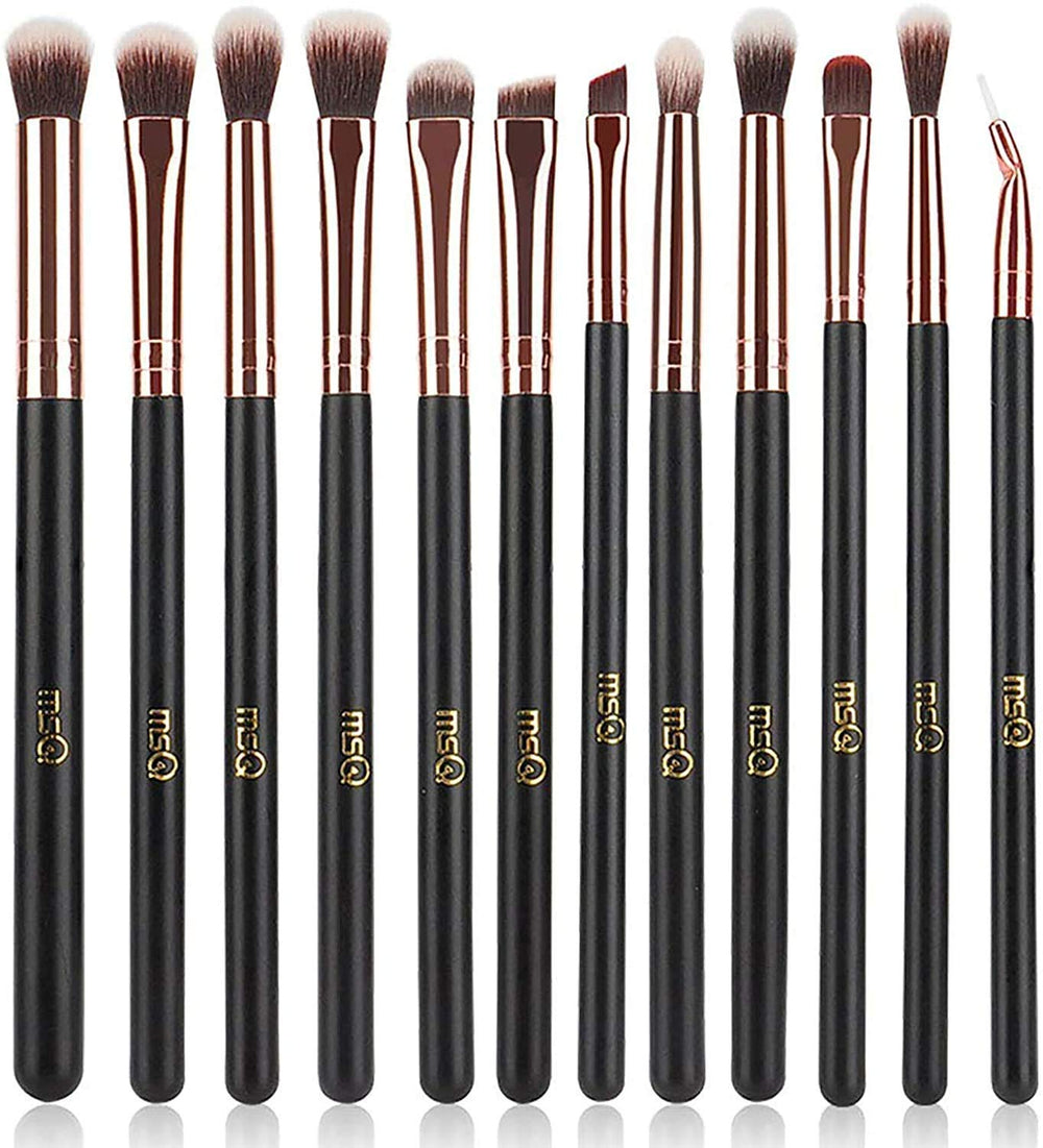 MSQ pinceles de ojos oro rosado con mango de madera para aplicación suave