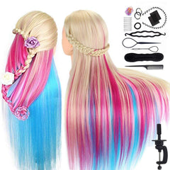 MYSWEETY cabeza de maniquí colorida con pelo largo para practicar peinados