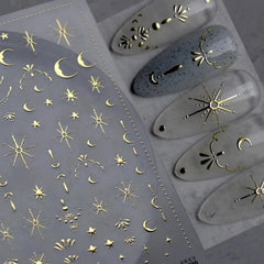 Namrec pegatinas luna-estrella doradas 3D para uñas brillantes.