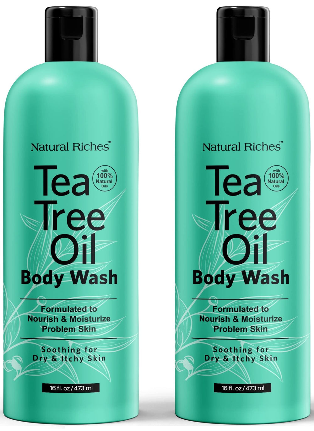 Natural Riches aceite de árbol de té, botella frontal, cuidado suave para piel sensible.