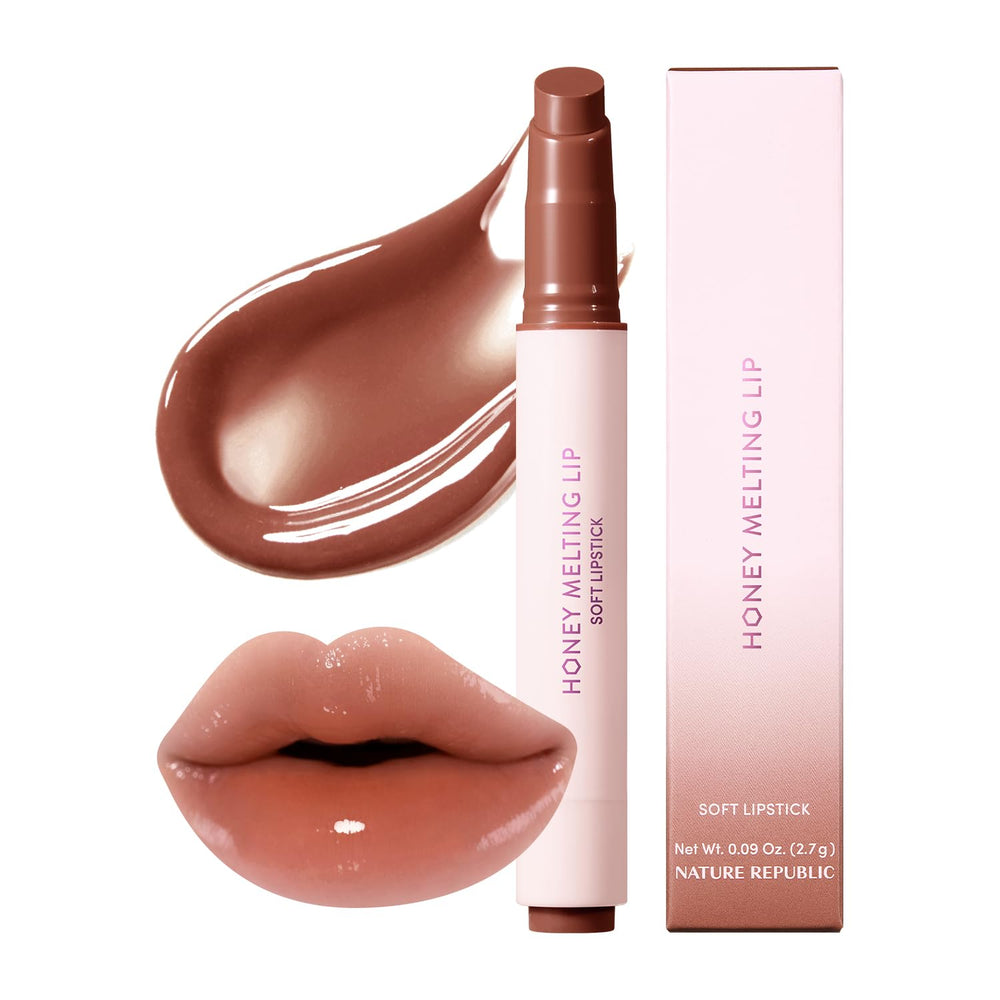 Nature Republic Labial Derretido de Miel rosa-marrón: hidratación y brillo inmediato.