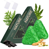 Nature Siete Verde barra champú triangulada para un agarre cómodo en la ducha.