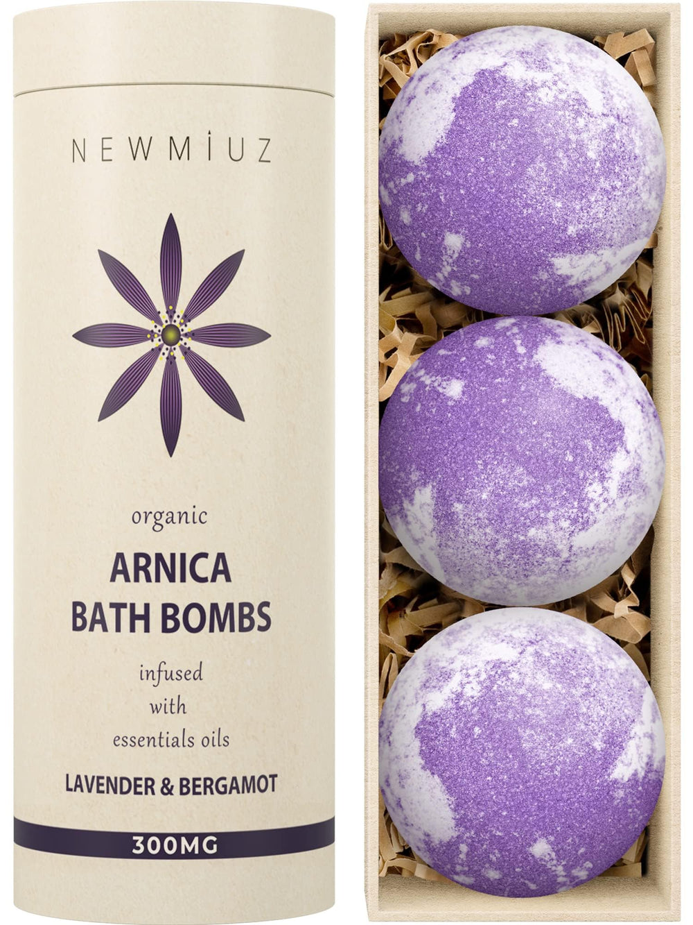 New Miuz bomba de baño arnica lavanda bergamota para relajación y piel suave