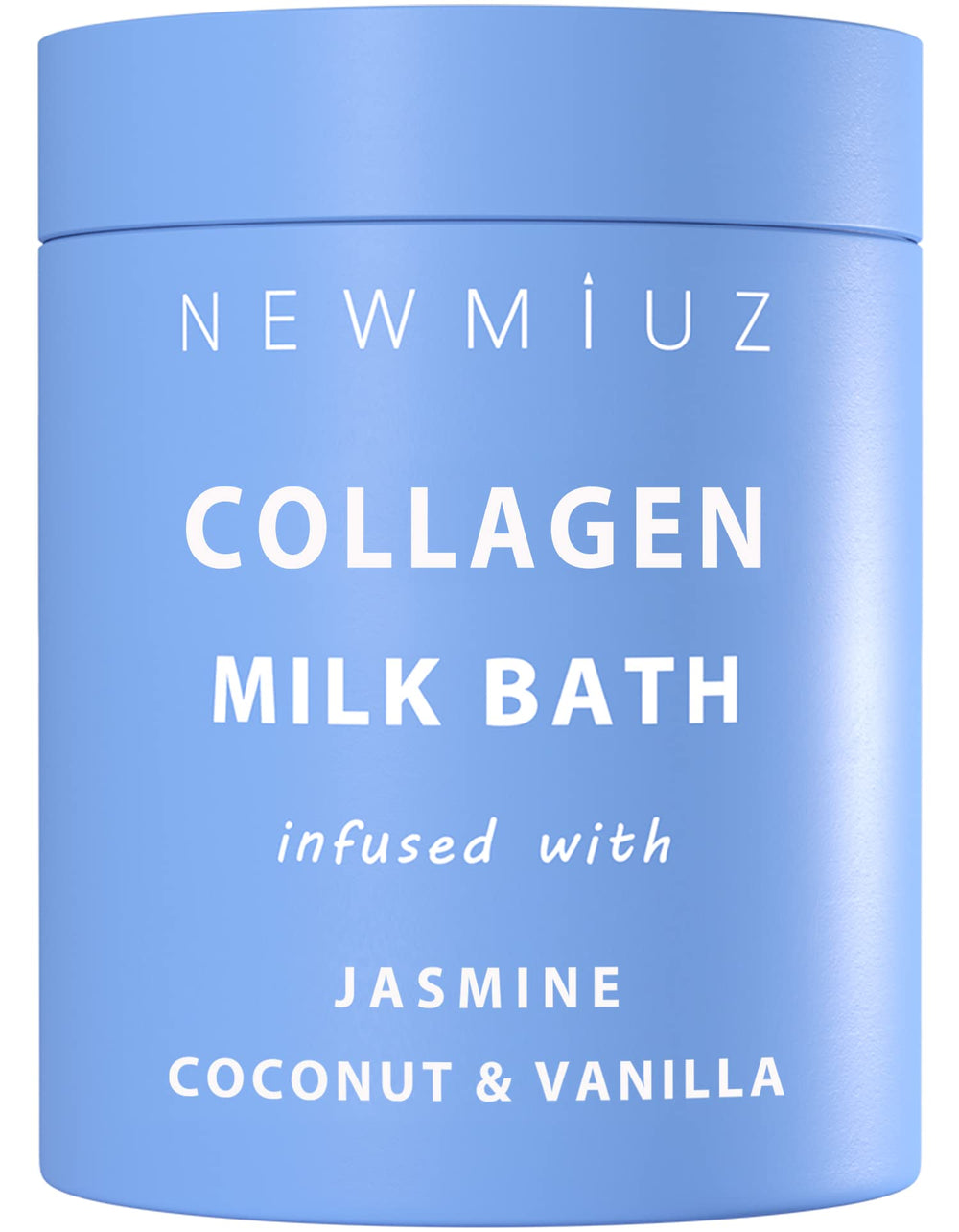 New Miuz crema leche coco con colágeno en frasco, ideal para hidratación de la piel.