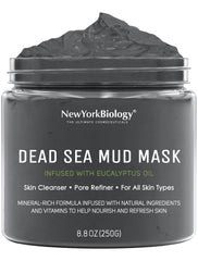 La marca NEW YORK BIOLOGY muestra mascarilla de barro del Mar Muerto para cara y cuerpo, purifica poros.