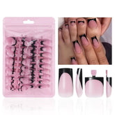 NHIXK uñas postizas frances negras cuadradas para un look elegante.