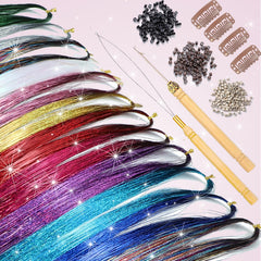 Nineibei Hair Tinsel: herramientas crochet y aguja para aplicar con facilidad