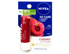 NIVEA Cuidado Labios Brillo Frutal Cereza textura sedosa en cada pasada