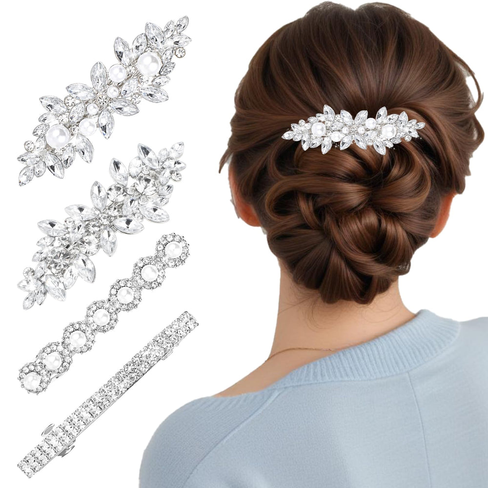 Pinzas Nogeqi con cristal flor plateada, ideal para un estilo elegante en eventos.
