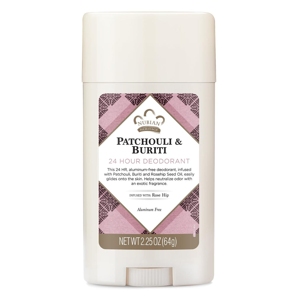 Nubian Heritage desodorante Patchouli Buriti: botella con protección de 24 horas.