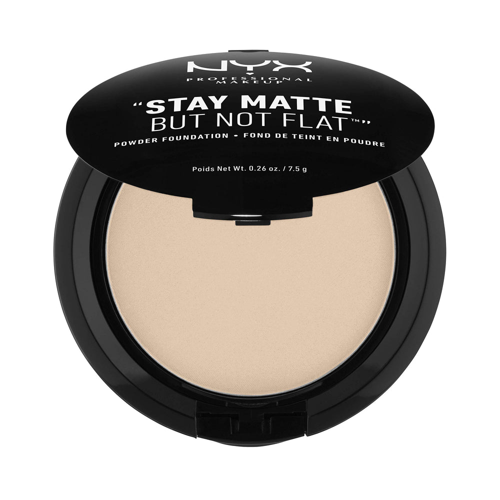 Base en polvo mate de NYX, compacto desnudo, acabado natural