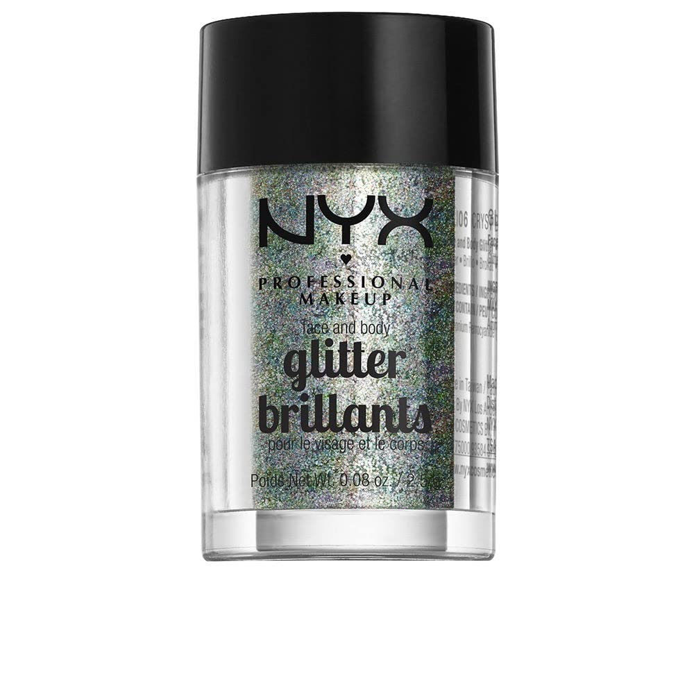 Brillo cristal para rostro y cuerpo de NYX, ideal para propuestas de maquillaje duraderas y festivas.