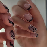 OCOUYVD uñas francesas con leopardo negro para un look elegante al instante.