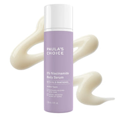Paula's Choice serum cuerpo 5% niacinamida en frasco, hidratación suave para la piel.