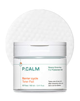 P.CALM Barrier Cycle Toner Pad: caja elegante para piel sensible.