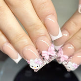 PDFADSK uñas francesas punta blanca, formato mediano cuadrado, acabado brillante para un look elegante.