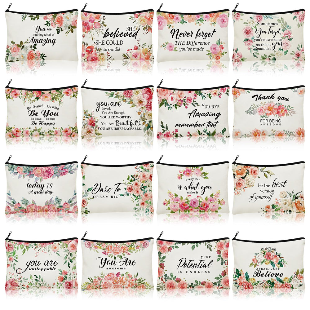 Bolsas Pinkunn con flor en lienzo, ideales para viajar y organizar maquillaje.