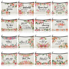 Bolsas Pinkunn con flor en lienzo, ideales para viajar y organizar maquillaje.
