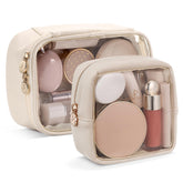 Pocmimut bolsa de maquillaje transparente mini beige, ideal para viaje y visibilidad rápida.
