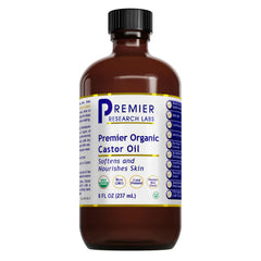 Premier Research Labs aceite de ricino orgánico: botella para uso diario en la piel.