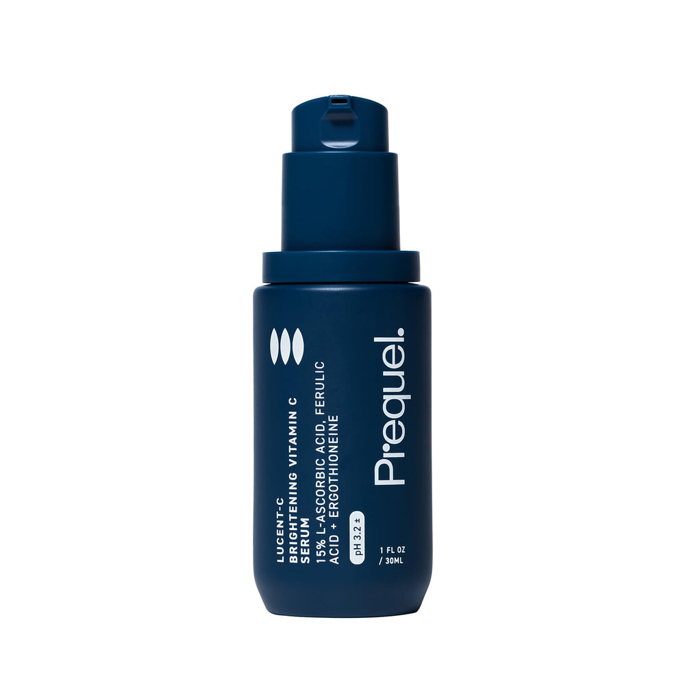 Prequel Skin Lucent-C Serum, botella elegante para uso diario con vitamina C y luminosidad.