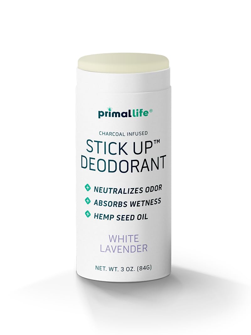 Primal Life Desodorante Natural en empaque de cartón, ideal para viaje y sostenibilidad.