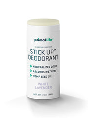Primal Life Desodorante Natural en empaque de cartón, ideal para viaje y sostenibilidad.