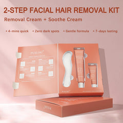 PUILOG kit depilación y calmante 2 en 1 para rostro, cuidado suave.