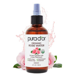 PURA D'OR tonico agua de rosas organica en botella, hidrata suavemente la piel