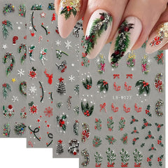 Qdsuh stickers uñas navideñas acebo hojas en relieve, ideal para un look festivo.