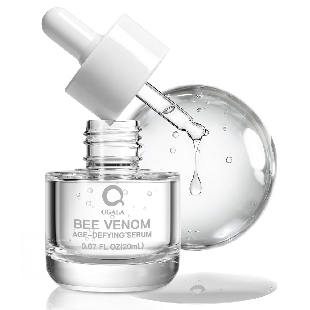 Qgala veneno de abeja, frasco frontal para piel más luminosa.