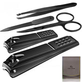 QLNE kit de manicura y pedicura con estuche gris-negro, vista frontal para viajar.