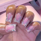 QQPPOLIU uñas postizas con rhinestones para un look de fiesta y brillo