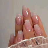 QQPPOLIU uñas postizas forma ataúd rosa ombre brillo para uso diario