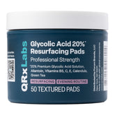 QRxLabs almohadillas de ácido glicólico al 20% para rostro y cuerpo, exfoliación suave.