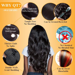 QTHAIR cabello virgen brasileño con ondas de cuerpo 18 pulgadas, tacto suave y brillo.