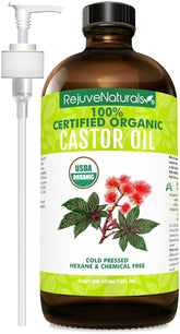 RejuveNaturals Aceite de ricino: botella de vidrio 16 oz para uso cosmético