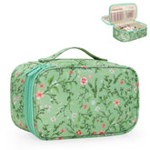 Relavel bolsa maquillaje floral verde, tamaño compacto ideal para viaje y organización diaria.