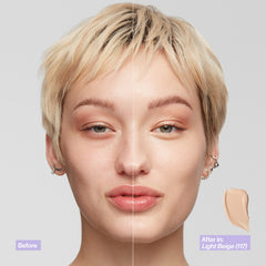 Revlon Illuminance Foundation tono 113 Marfil-Beige muestra cobertura equilibrada.