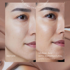 RMS Beauty serum radiance en aplicación diurna, antes/después del maquillaje.